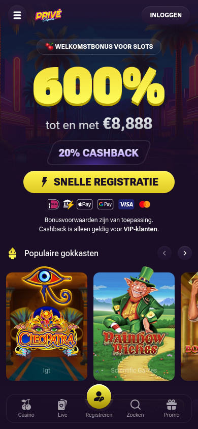 Privé Casino mobiel